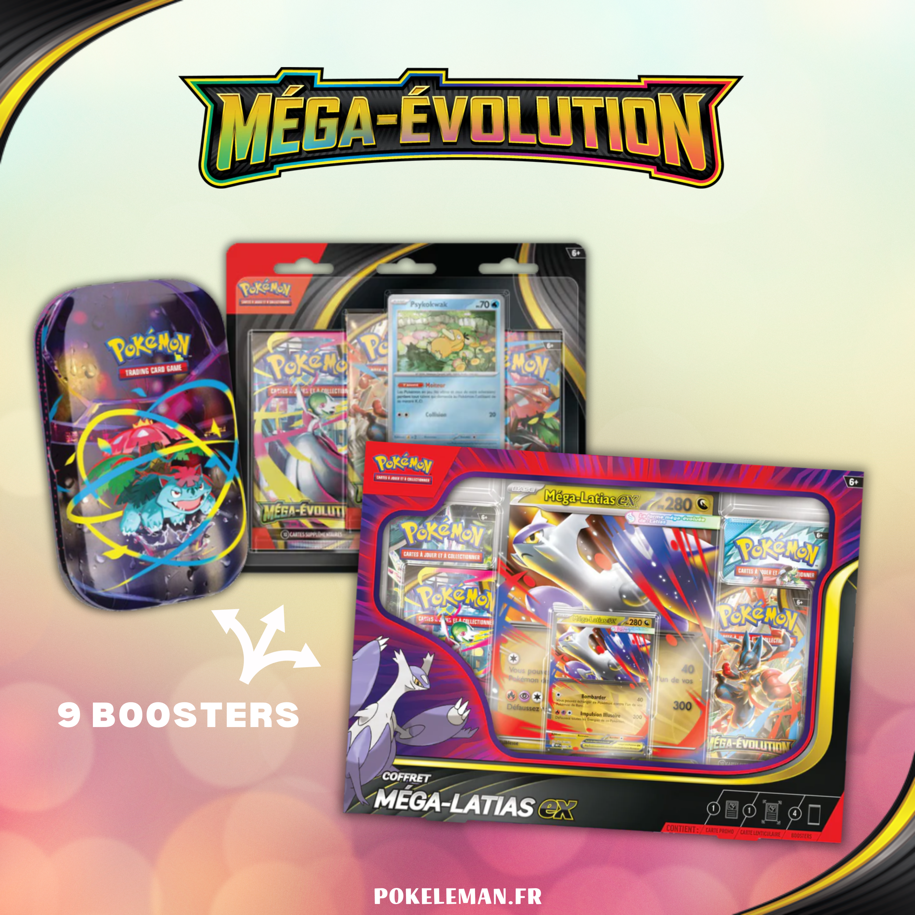 PACK PROMO Méga (coffret, tripack, mini tin) - Méga Évolution ME01 🇫🇷