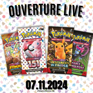 6 boosters Pokémon : 1x 151 Japonais + 1x 151 FR + 2 EV4.5 + 2 EV6.5  / OUVERTS EN LIVE LE 07.11.2024 À 20H + 1 TICKET